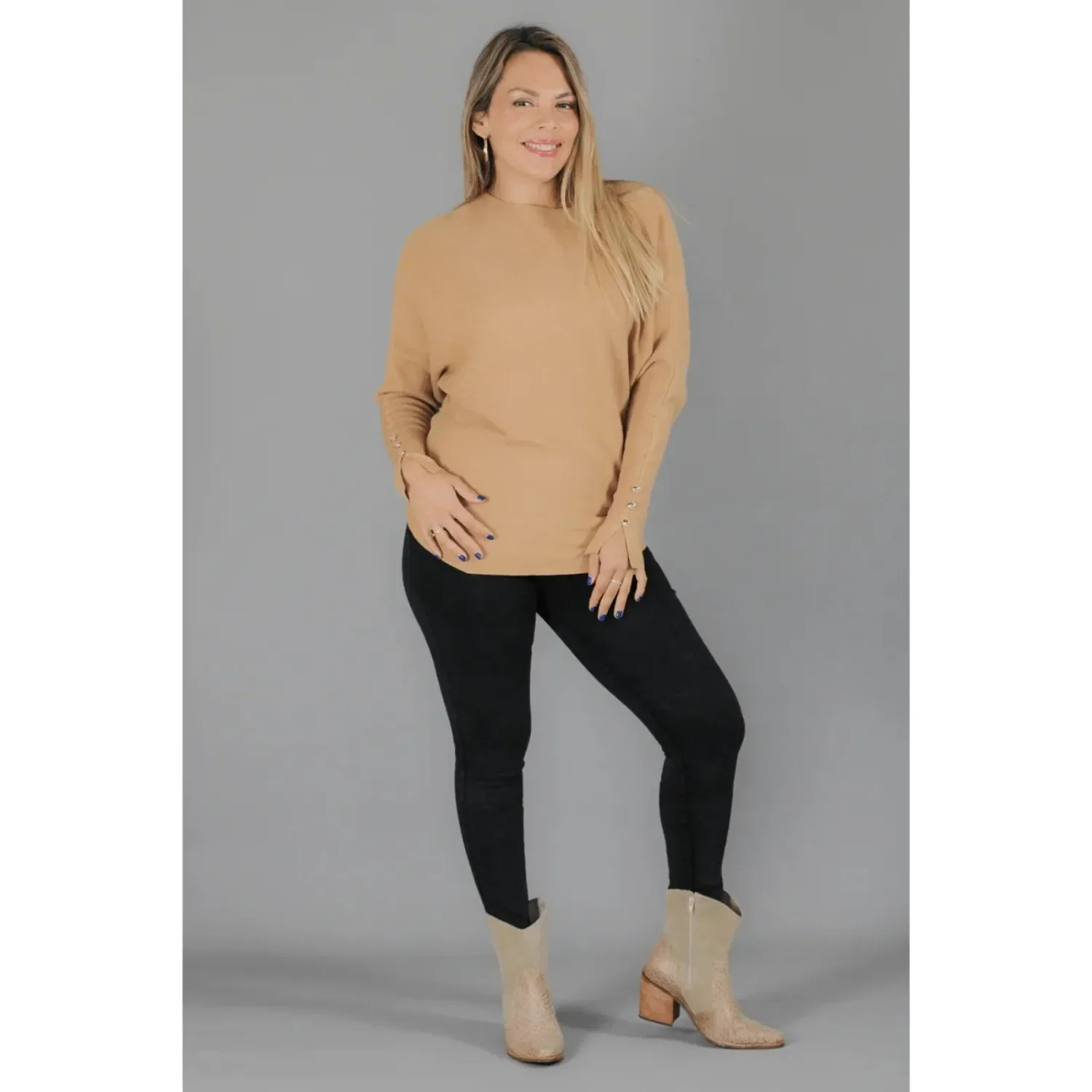 Likeshop - Sweater Mujer Manga Larga Murciélago Tejido Botones 6020