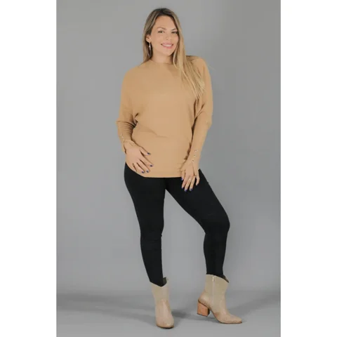 Likeshop - Sweater Mujer Manga Larga Murciélago Tejido Botones 6020