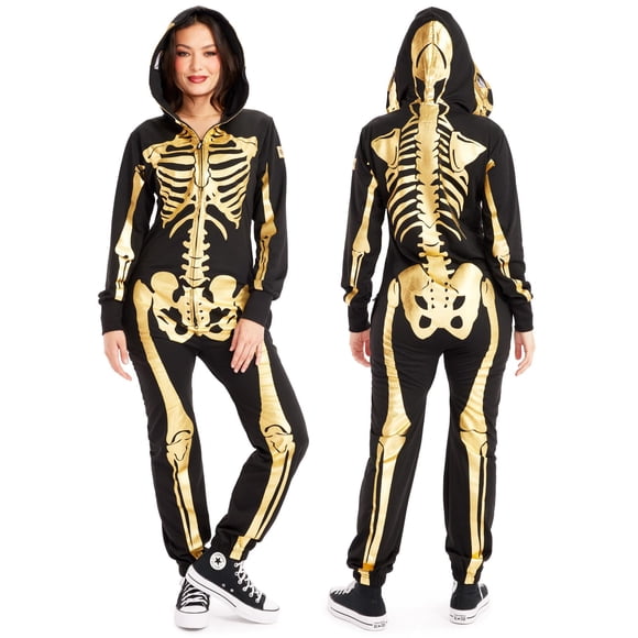 Disfraz Tipsy Elves, mono dorado con forma de esqueleto para mujer, talla M