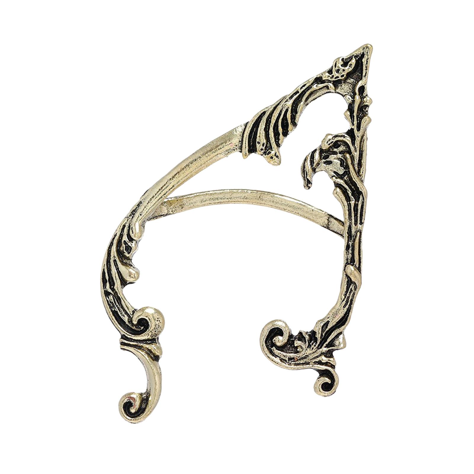 Ioensy - Elf Clip-On Ear Cuff Artesanal Gótico Vintage Para Halloween Niña Oro Derecha