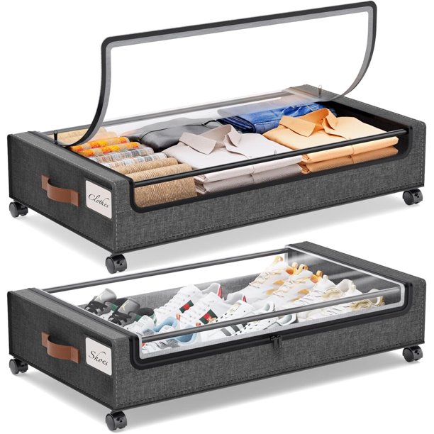 Organizador bajo cama Yecaye, paquete de 2, 30,7 × 16,9 × 6,7 pulgadas, capacidad de 30 kg