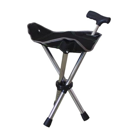 Magideal - Bastón Ergonómico Ajustable Con Asiento Para Senderismo Y Acampada, Color Negro