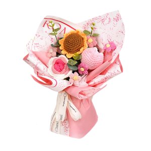 Magideal - Ramo De Flores De Ganchillo Terminado, Decoración Decorativa Para El Hogar, Adorno Mixto Hecho A Mano, Tejido A Mano Para Fiesta, Graduación, Año Nuev Rosa