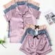 thumbnail image 1 of 3 Sets Satin Pajama Set, Short Sleeve Lapel Top & Bow Shorts, Women's Sleepwear & Loungewear, 1 of 3