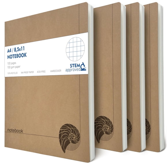 Cuaderno le vent A4 paquete de 4, 100 páginas, 100 gsm, cuadriculado, apertura plana