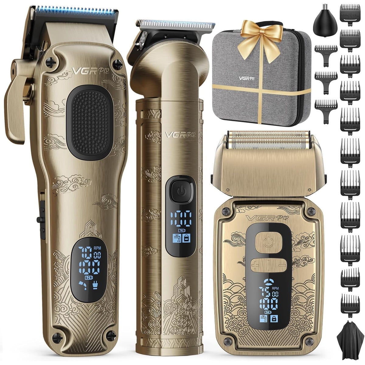 Cortadora De Pelo Vgrpro Set Profesional 11 Peines Led