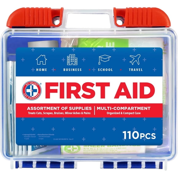 Be Smart Get Prepared Kit de primeros auxilios de 110 piezas para hogar, auto y oficina