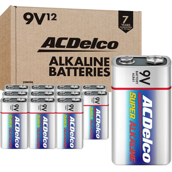 Batería ACDelco superalcalina de 9 V, paquete de 12 unidades, 7 años de vida útil