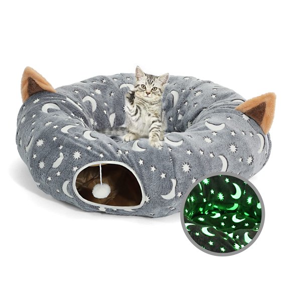 Cama tipo túnel para gatos LUCKITTY para debajo del árbol de Navidad con pelota de peluche