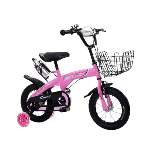 Babyluna - Bicicleta Aro 12 Con Cesta, Ruedas Y Botellón De Agua Rosada