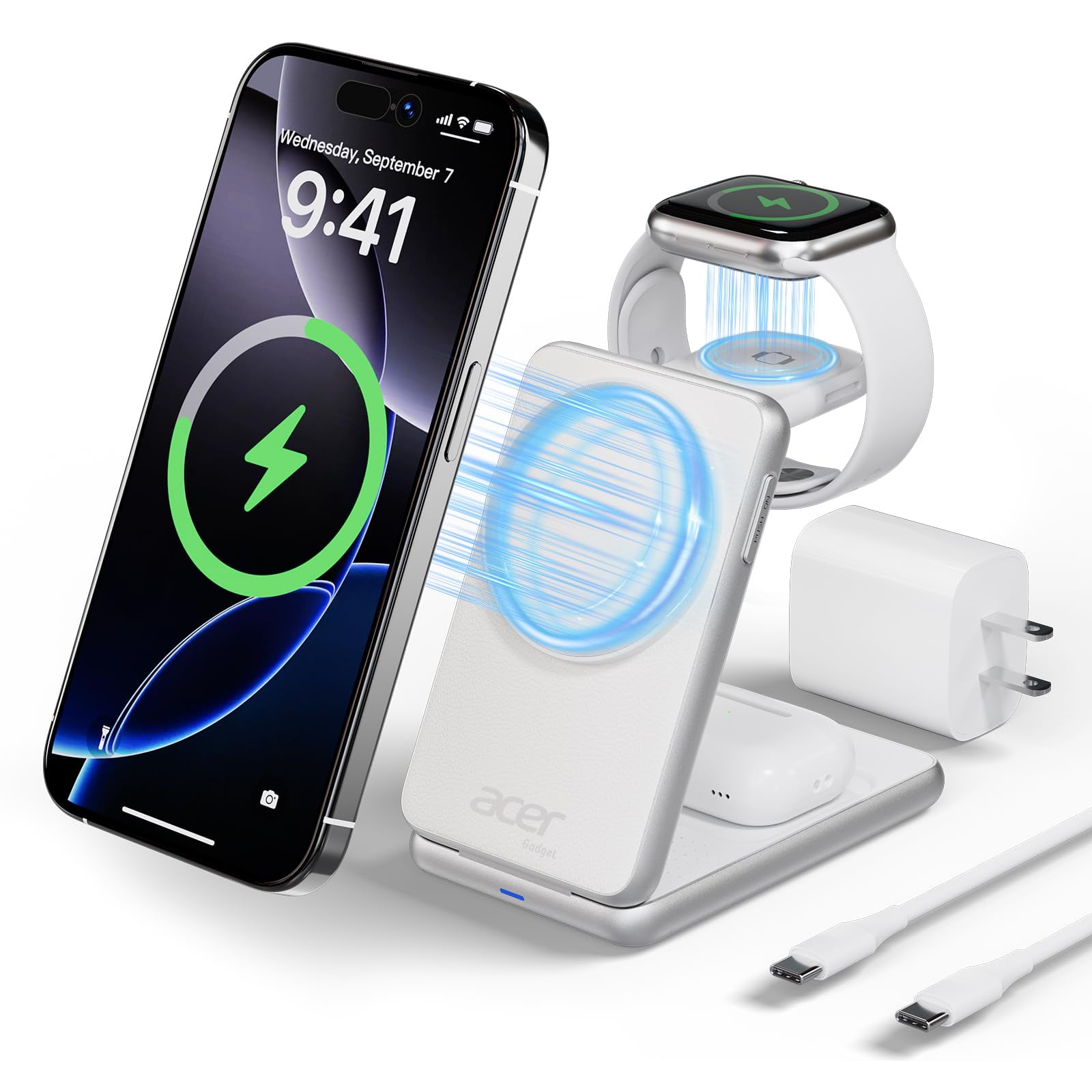 Estación De Carga Inalámbrica 3 En 1 Acer 15w Rápida Magsafe