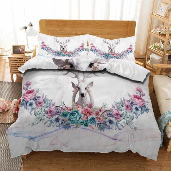 Light Colored Deer Duvet Quilt Covers Pillow Case Bedding Sets3-Piece Bedding Set (1 Duvet Cover + 2 Pillow Shams)