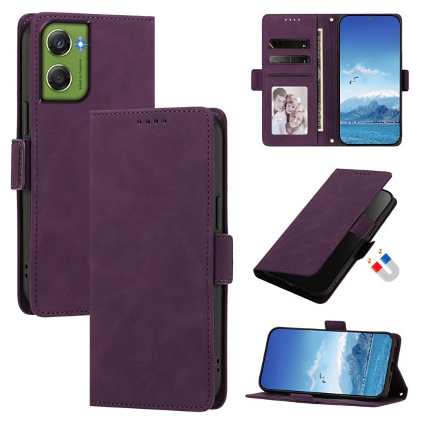Funda Billetera Delgada para Motorola Moto G06 Power con Ranuras y Soporte Morado oscuro