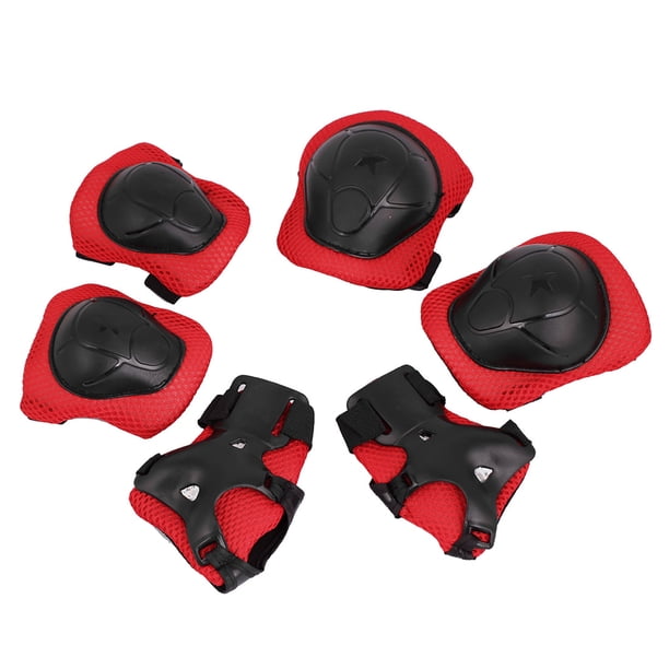 REGALWOVEN 6PCS Conjunto de Equipo de Protección para Patinaje Rodilleras Coderas Muñequeras Soporte Protector Rojo