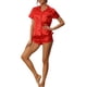 thumbnail image 2 of INSPIRE CHIC Conjunto de Pijama de Satén para Mujer Regreso a Clases Manga Corta con Botones Ropa de Dormir y Conjunto de Pantalones Cortos de Loungewear Sedoso M Rojo, 2 of 6