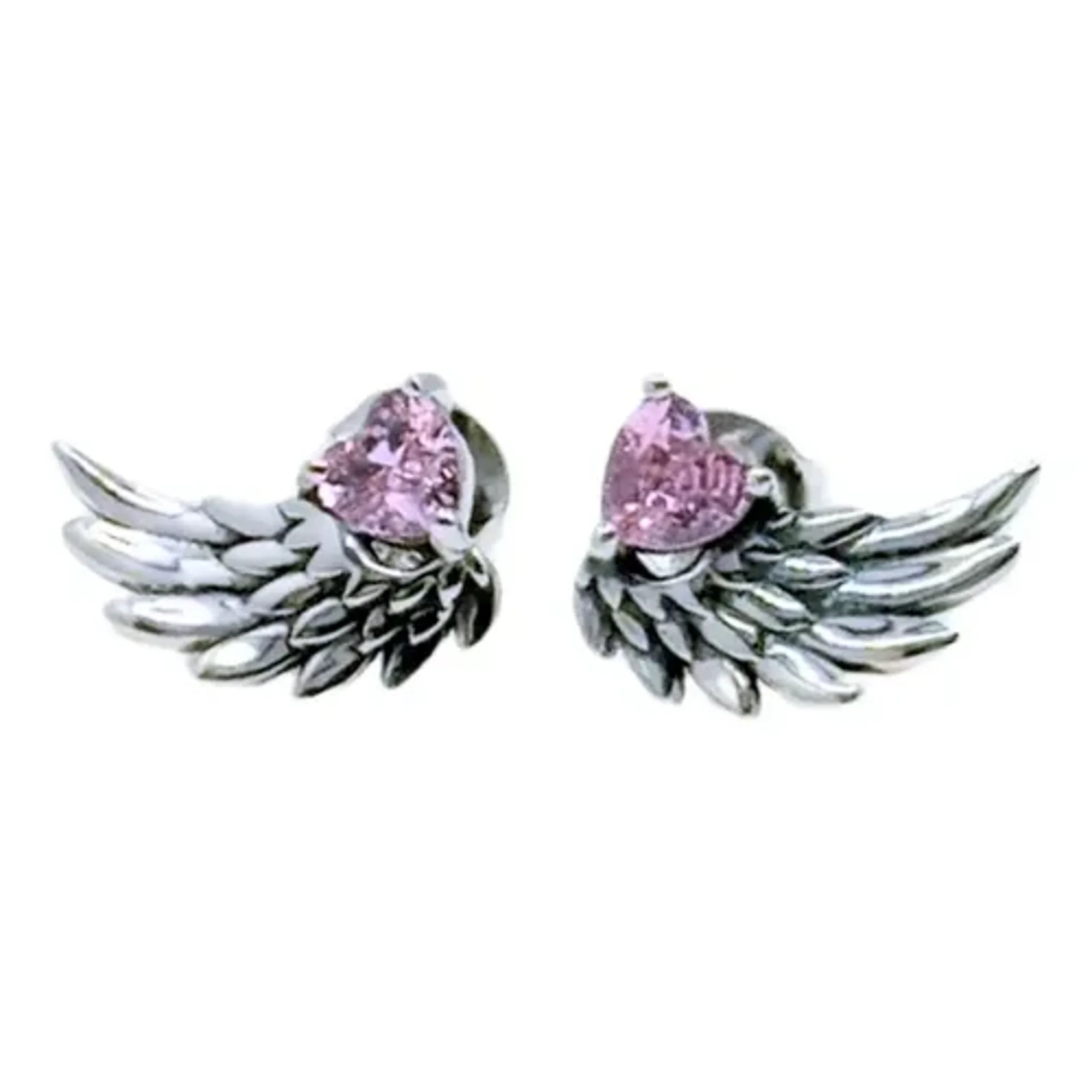 Marca - Aros Alitas Y Corazón, Circonita Rosada, Regalo Mujer/niña Plateado