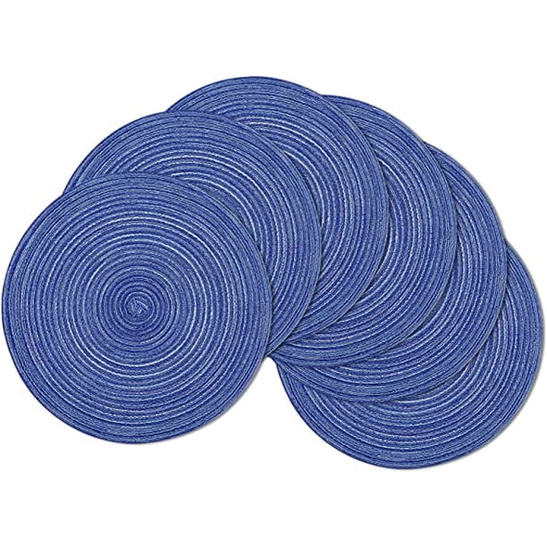 XmhyTop Juego de 6 Manteletes Redondos Individuales de Algodón Premium, Antideslizantes con Textura Gruesa, Resistentes al Calor, Estilo D, 38cm, Color Azul A