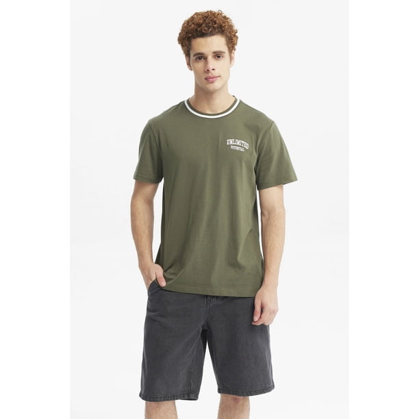 Polera Hombre Regular Print Verde Militar