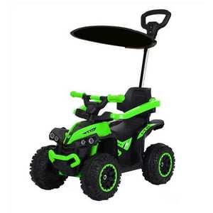 Abmtoys - Auto A Batería Y Carro Empuje Con Toldo Y Barra Direccional Verde