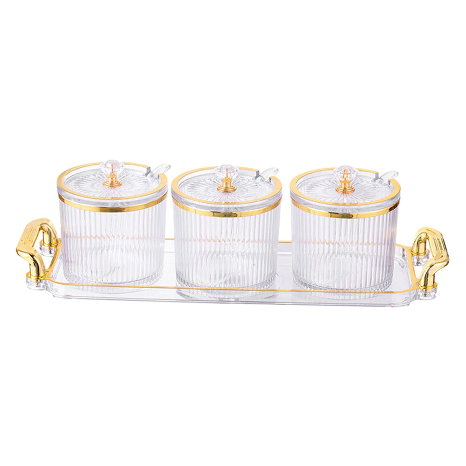 Magideal - 3 Tarros De Almacenamiento Para Baño, Caja Contenedora De Azúcar Con Tapa Y Base De Cuchara, Adorable Tarro De Condimentos De Azúcar Para Condimentar Claro