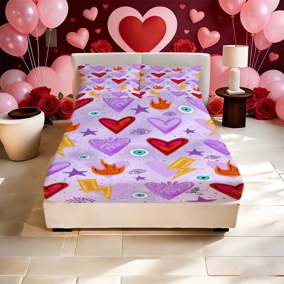 Love Eyes Wallpaper Printed Fitted Sheet and Pillowcase Set Soft and Breathable for All Seasons an Essential for Bedroom or Dorm Decoration Perfect Gift for Val