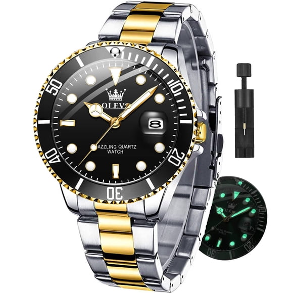 Reloj OLEVS dorado negro de acero inoxidable impermeable para hombre