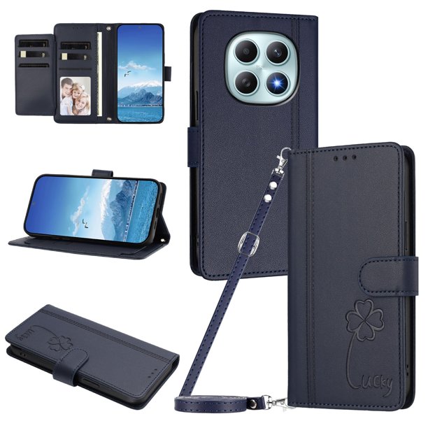 Funda Cartera Trébol para Xiaomi Redmi Note 15 4G/5G con Ranuras Tarjetas y Carga Inalámbrica Azul oscuro