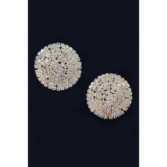 Pendientes De Botón Fashnzfab Redondos Con Piedras De Strass Oro y Plata