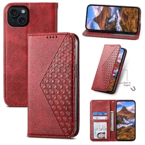 Funda Flip Foxdock Para Iphone 15 Plus , Estilo Billetera Con Diseño Rombo, Correa De Mano Y Soporte, Uso Diario