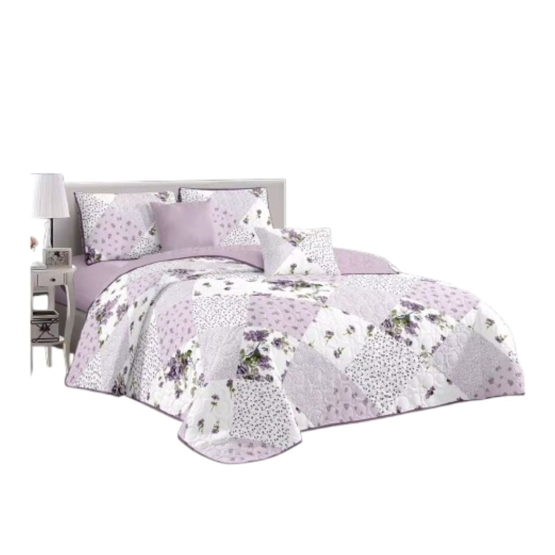 Genérico - Cubrecama Quilt Verano 2 Plazas - Patchwork Lila 593