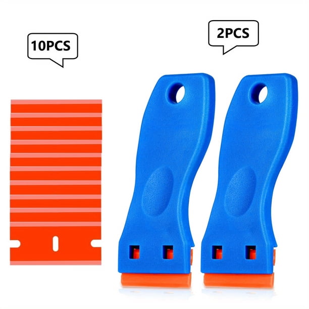 2pcs Plastic Razor Blades Scraper Tool Wall Paint Remover With 10pcs Blades Kit No Scratch Car Window Glass Wood Sticker Removal Floor Stove Kitchen Vinyl Adhesive Decal Tape Cleaning