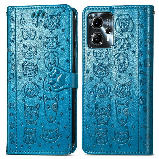 Funda Cartera FOXDOCK para MOTO G23 , Flip PU con Relieve de Gatos y Perros, Tarjetero y Soporte