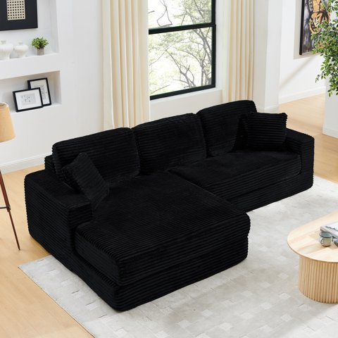M&Ms - Left Sofa Seat,L Shape Modular Sectional Sofa, Compressed Sectional Sofa Modern Minimalist Style Corduroy Couch,Unfold Into A Bed, Bedroom, Comfy Compressed Sofa Couch Space-Efficient Design-Black