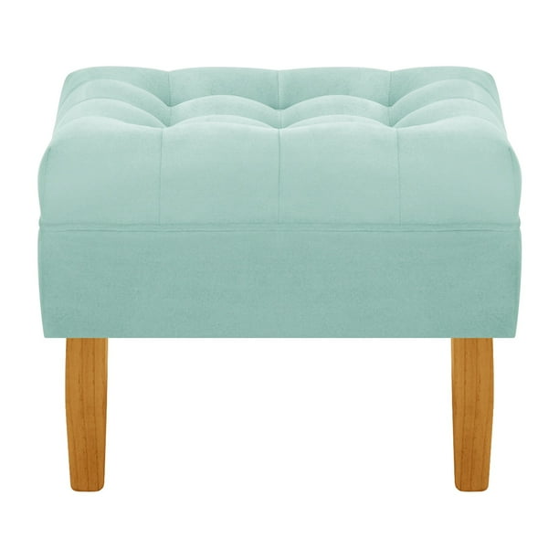 Pouf Wood 1c Felpa 04 Verde Agua