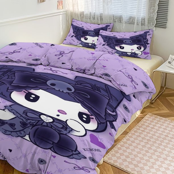 Kuromi Print Bedding Set Pattern Duvet Cove Set 3 Pieces 1 Quilt Cover And 2 Pillowcases for Women Men Teens