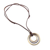 Magideal - Collar Con Colgante De Anillos De Círculos Triples Con Cordón De Cuero Pu Para Hombres Y Mujeres