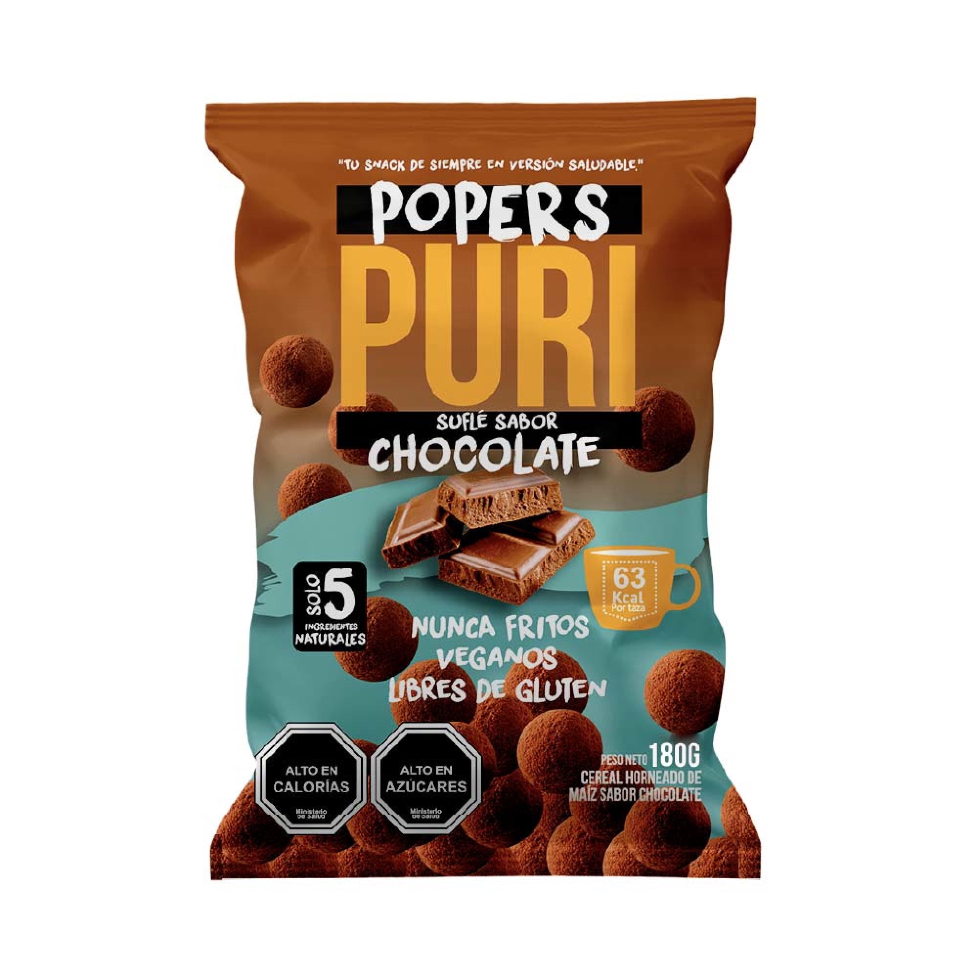 Puff De Maíz Horneado Sabor Chocolate 180 g Purisnacks