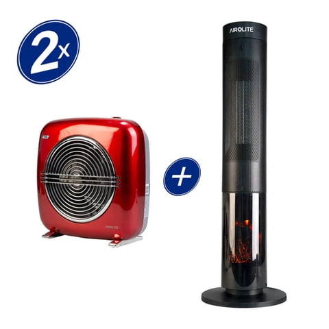 Airolite - Pack Chimenea Electrica Htv 200R + Termoventilador Vintage Rojo Ht Retro 2000R