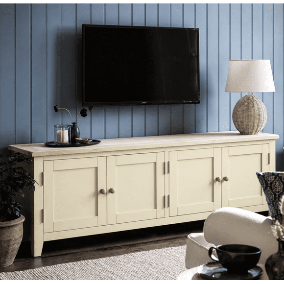 Mueble de TV Minimalista Rack de Madera con 4 Puertas - Beige - 150x40x65 cm
