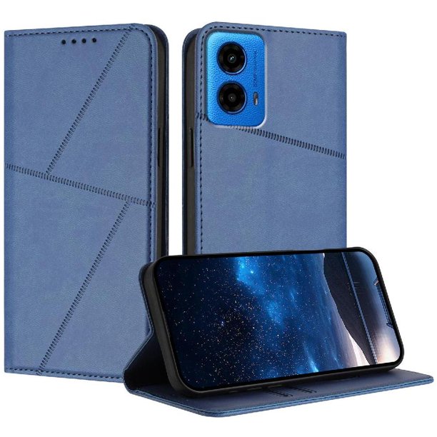 Funda Cartera Magnética para Motorola MOTO G45 Protección Antichoque con Ranuras Azul