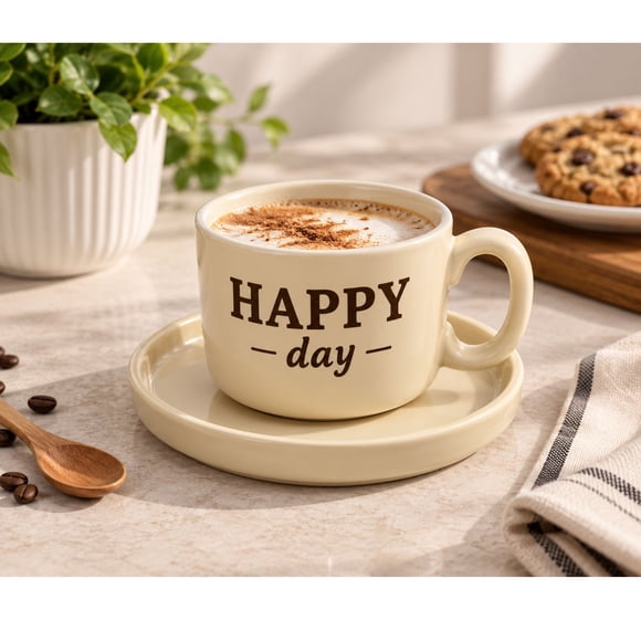 Set 6 Tazas Café Capuchino Té Con Platillo 250ml - Happy day