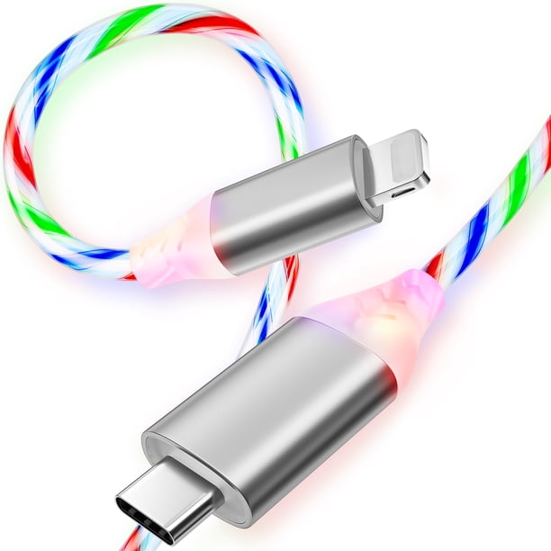 ORIbox USB C To Lighting Cable PD Cable, Auto Disconnect And Auto Recharge Visible LED Light Up Flowing Charging Cord Compatible With Cell Phones Tablets Universal Use