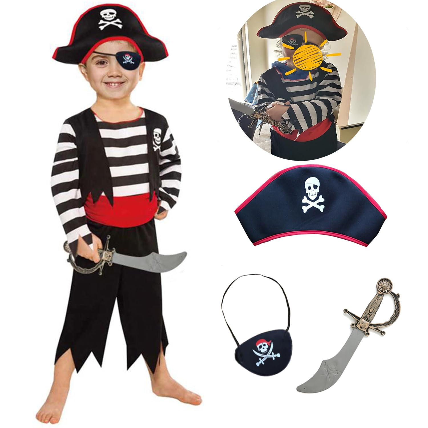 Spunicos - Disfraz Sp Funworld Para Niño Pirata Con Espada, Parche En El Ojo Y Sombrero