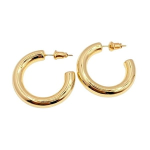 Nordvik London - Aros Argollas Tubo 30Mm, Plata 925 Enchapada En Oro 14K