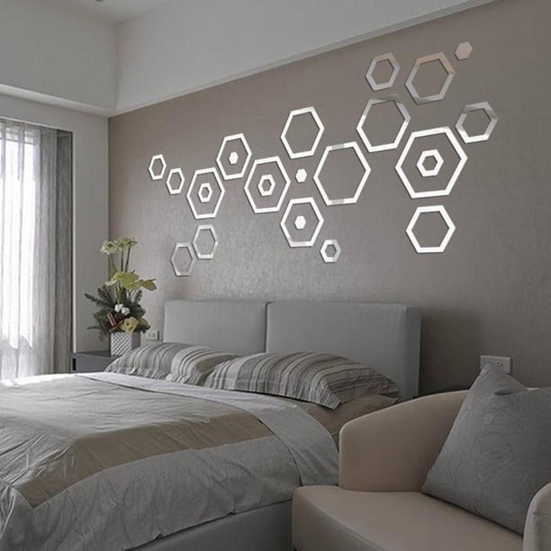 6pcs Mirror Wall Stickers, Hexagon Mirror Wall Decal, Decorative Hexagonal Acrylic Wall Sheet, Art DIY Decor, Home Living Room Bedroom Sofa TV Background Wall Decoration