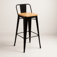 Klik Muebles - Taburete Tolix Negro Alto Con Respaldo Para Bar O Terraza - Asiento De Madera Clara