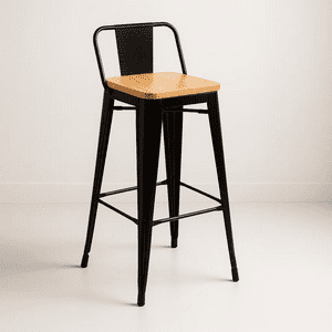 Klik Muebles - Taburete Tolix Negro Alto Con Respaldo Para Bar O Terraza - Asiento De Madera Clara