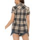 thumbnail image 3 of INSPIRE CHIC Camisas de Cuadros para Mujer Cuello en Punta Abotonado Blusas para Regreso a Clases Caqui Negro L, 3 of 6