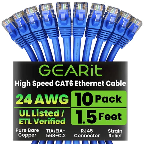 Cable Ethernet Gearit Cat6 Paquete De 10 Unidades De 46 Cm Azul