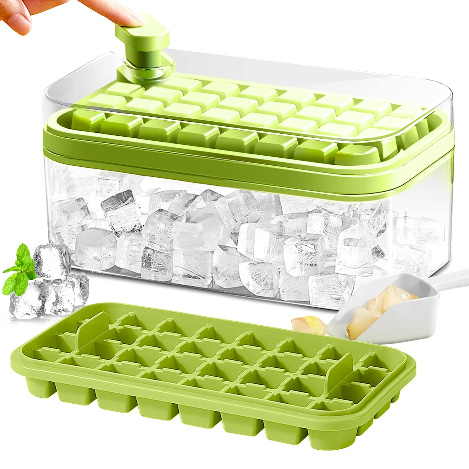 Bandeja Para Cubitos De Hielo Doonly, 2 Paquetes Con Tapa Y Contenedor, 64 Piezas